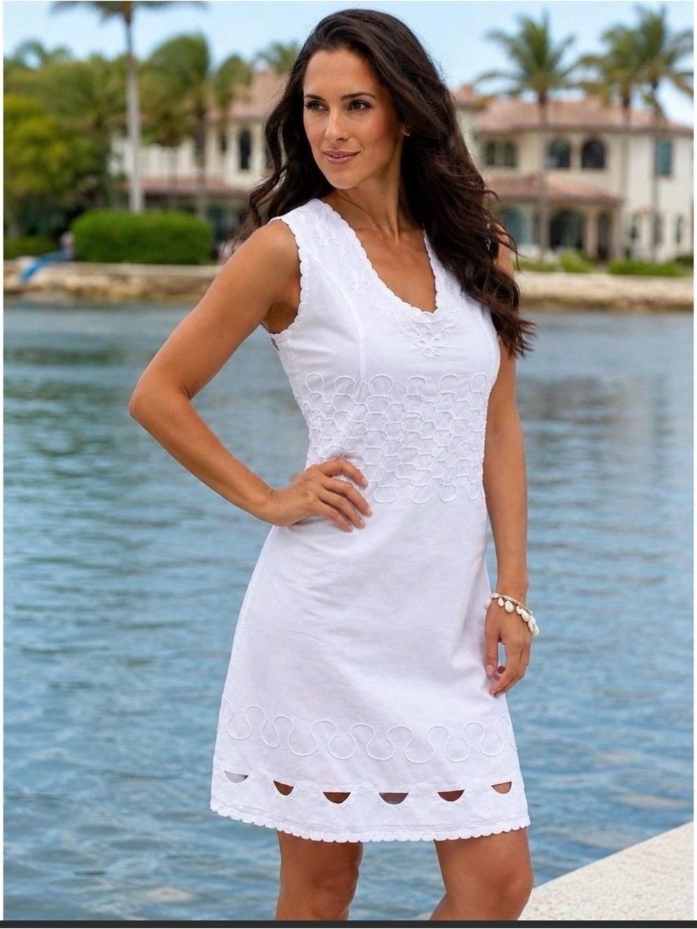 NWT La Cotonniere 100% Cotton White Cut Out Sleeveless Summer Mini Dress